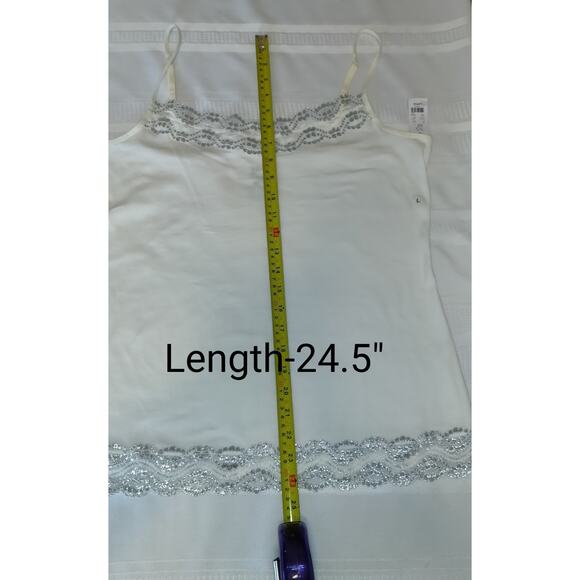 New York & Company Tank Camisole White Top L Silver Lace Adjustable Straps NWT - Picture 10 of 13